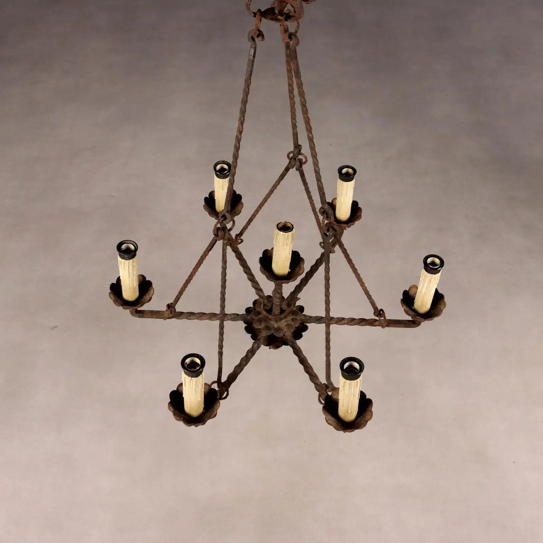 Antique Chandelier Wrought Iron 7 Lights Italy XIX Century - Italy, XIX Century | Antiques | Lighting