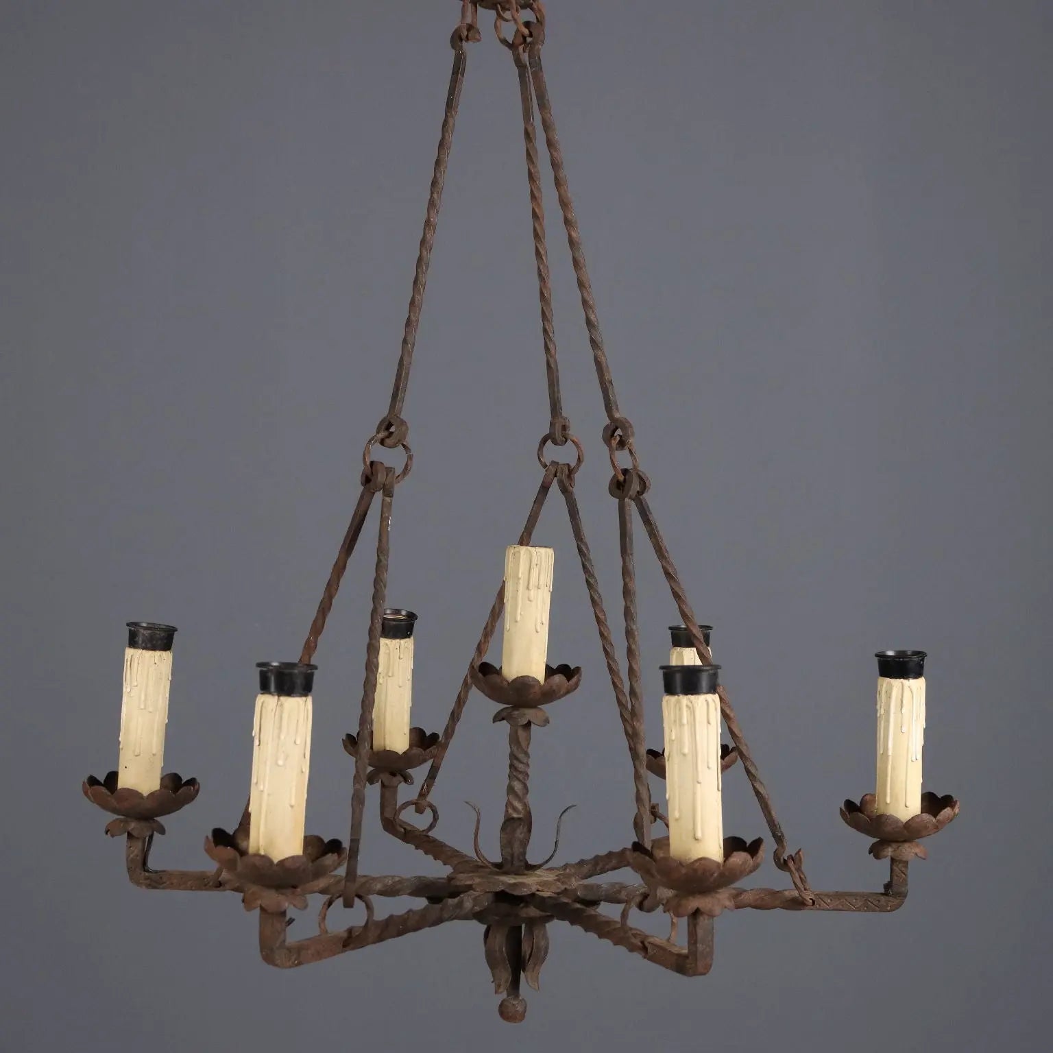 Antique Chandelier Wrought Iron 7 Lights Italy XIX Century - Italy, XIX Century | Antiques | Lighting