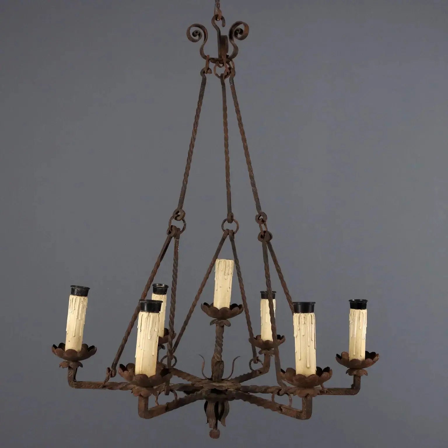 Antique Chandelier Wrought Iron 7 Lights Italy XIX Century - Italy, XIX Century | Antiques | Lighting