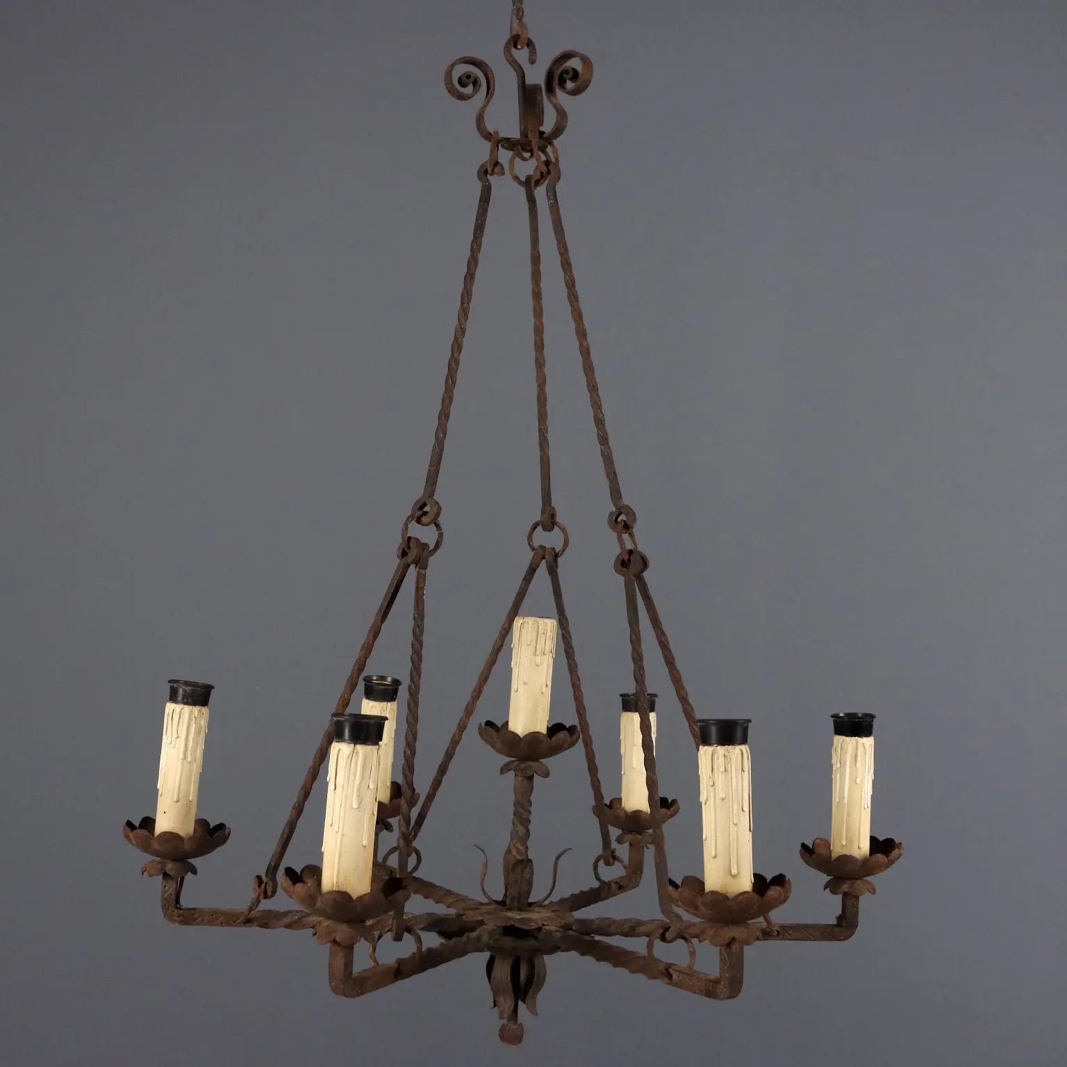 Antique Chandelier Wrought Iron 7 Lights Italy XIX Century - Italy, XIX Century | Antiques | Lighting