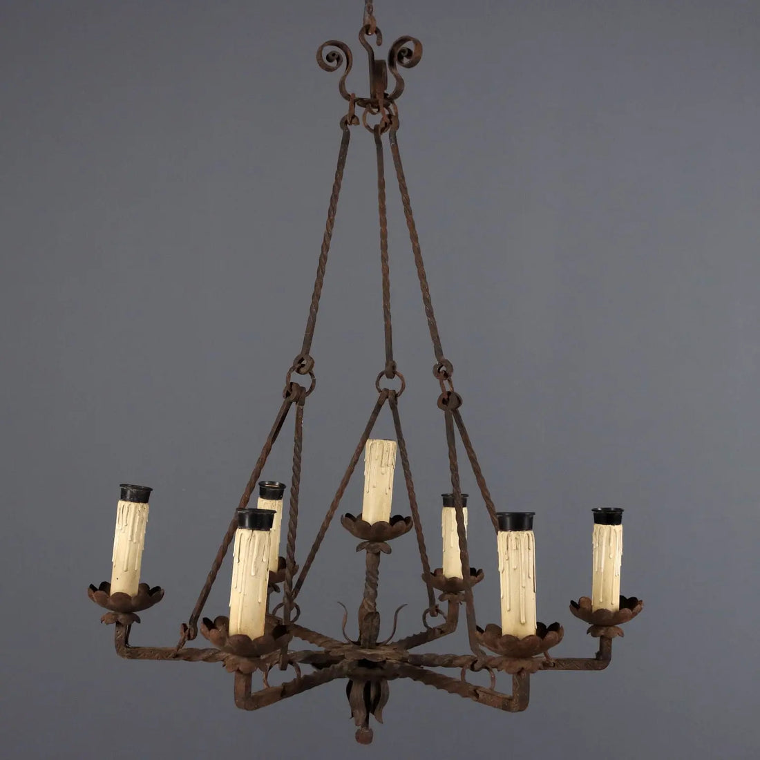 Antique Chandelier Wrought Iron 7 Lights Italy XIX Century - Italy, XIX Century | Antiques | Lighting