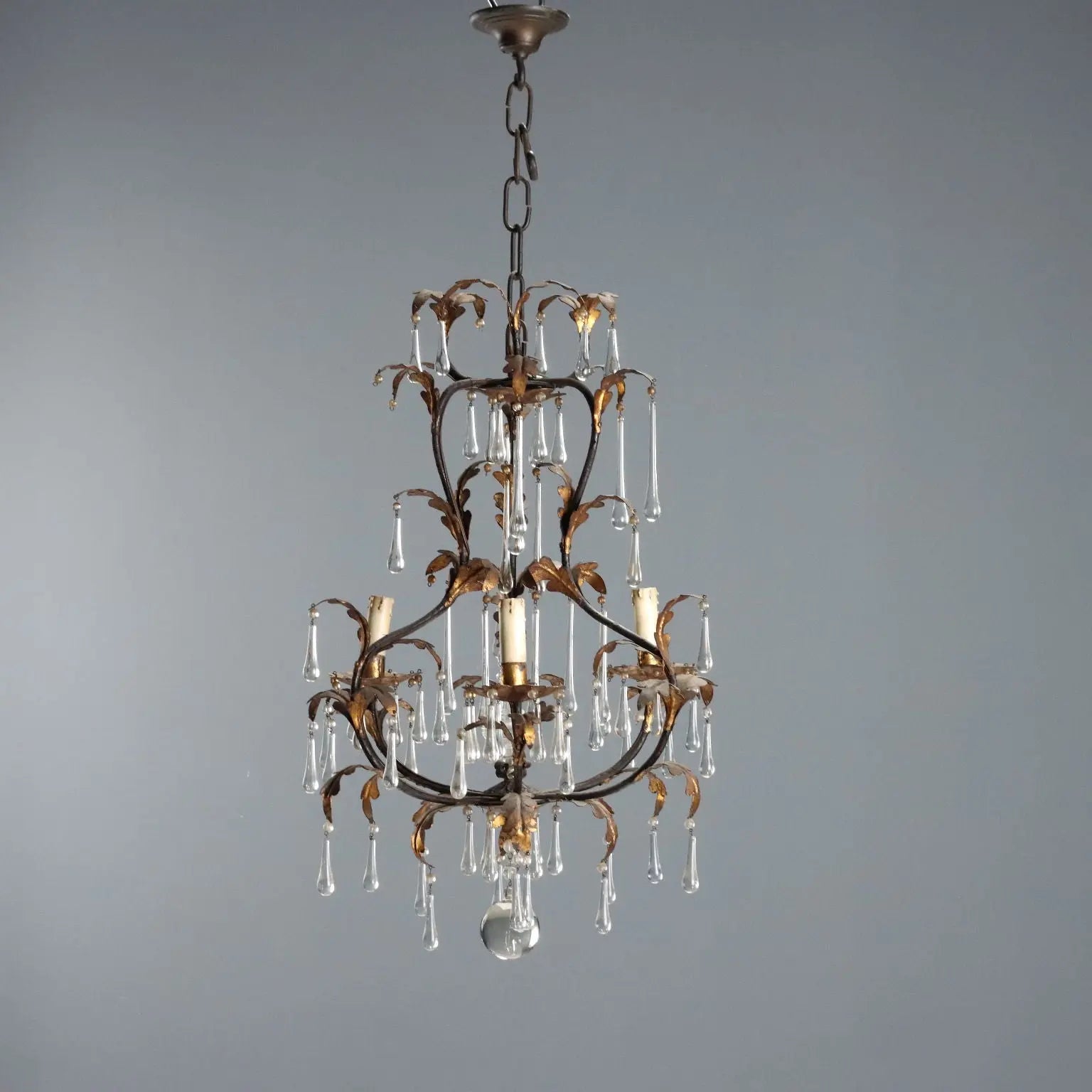 Antique Chandelier Iron Gilded Sheeth Metal Late XIX Century - Italy, Late XIX Century | Antiques | Lighting