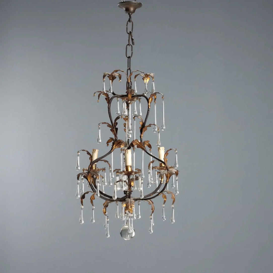 Antique Chandelier Iron Gilded Sheeth Metal Late XIX Century - Italy, Late XIX Century | Antiques | Lighting