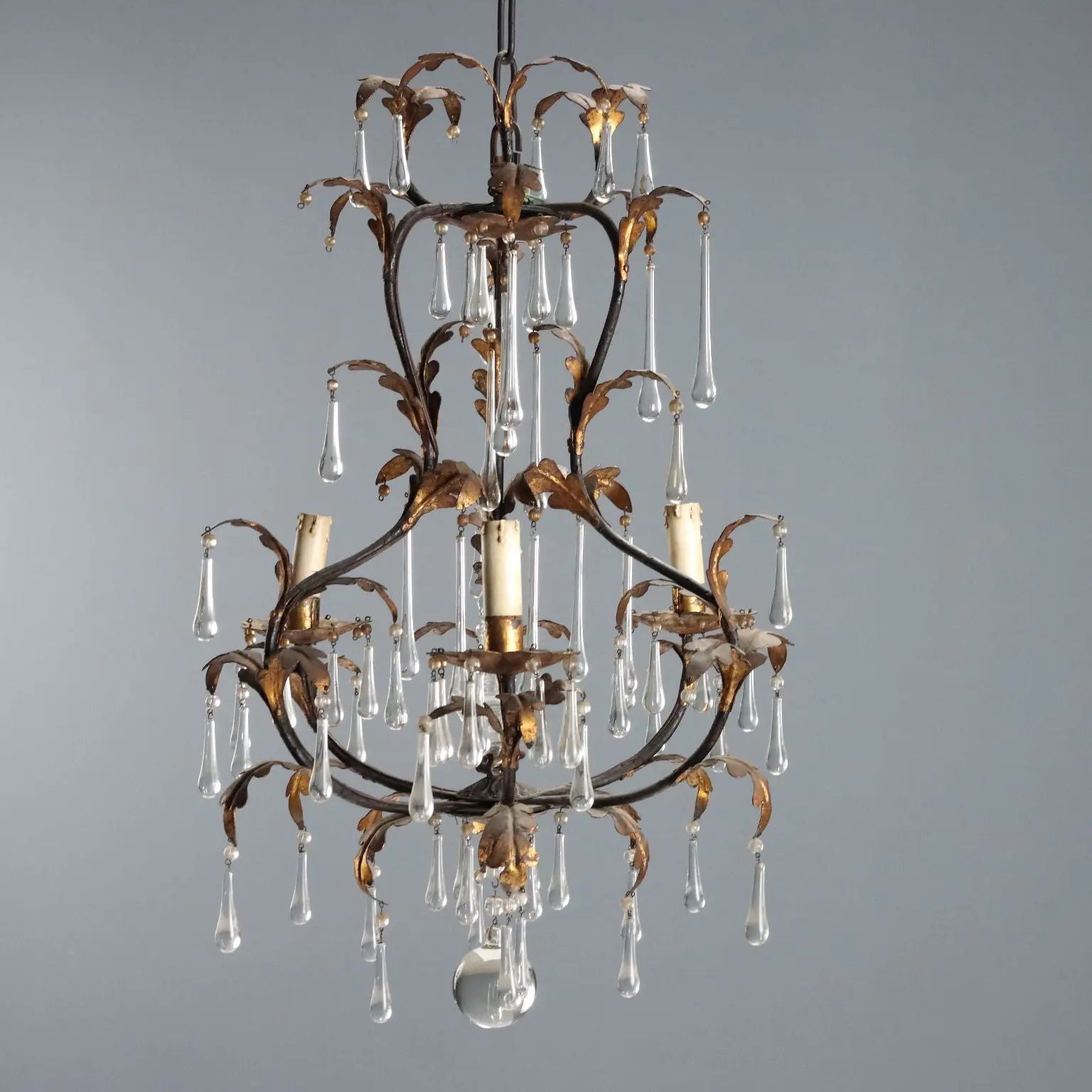 Antique Chandelier Iron Gilded Sheeth Metal Late XIX Century - Italy, Late XIX Century | Antiques | Lighting