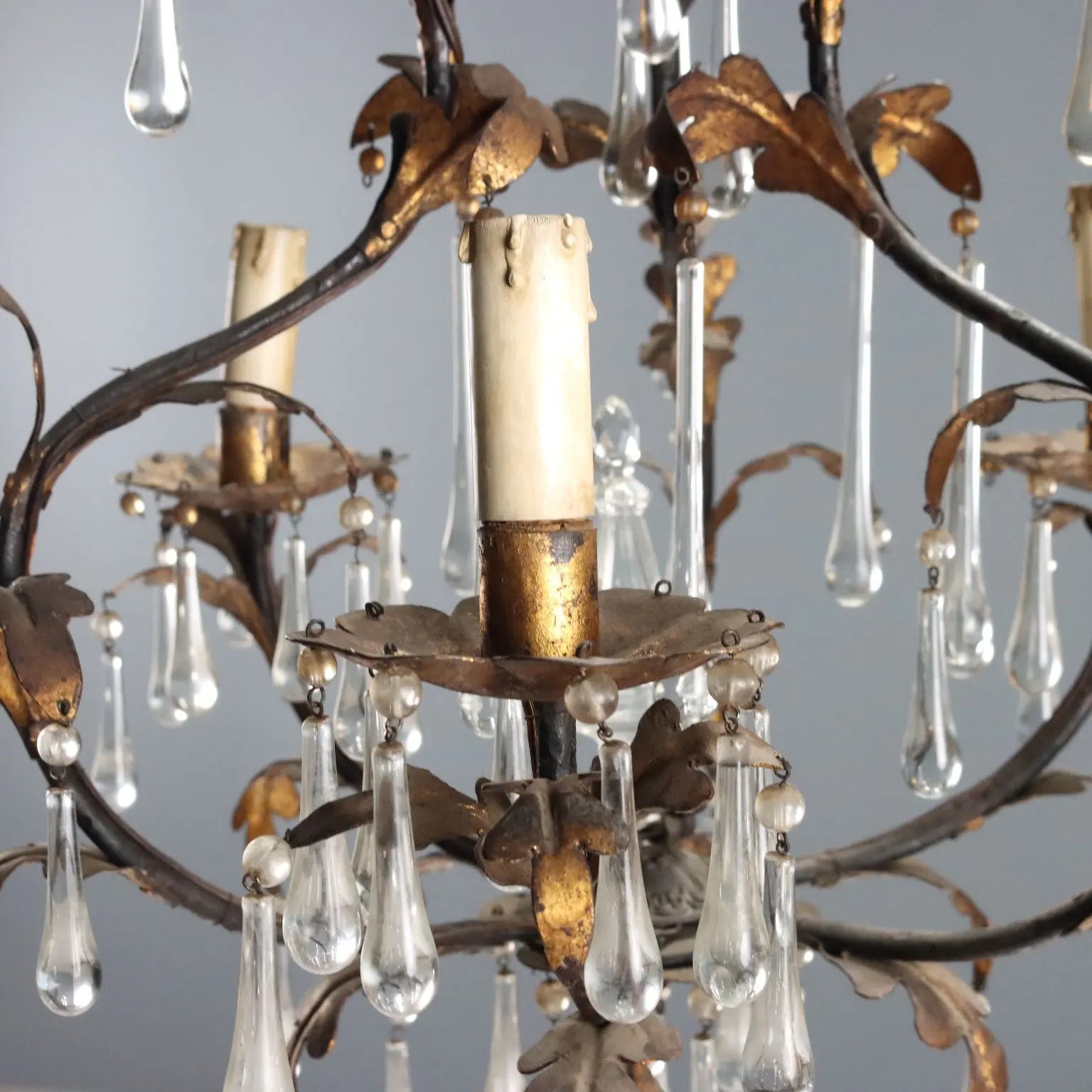 Antique Chandelier Iron Gilded Sheeth Metal Late XIX Century - Italy, Late XIX Century | Antiques | Lighting
