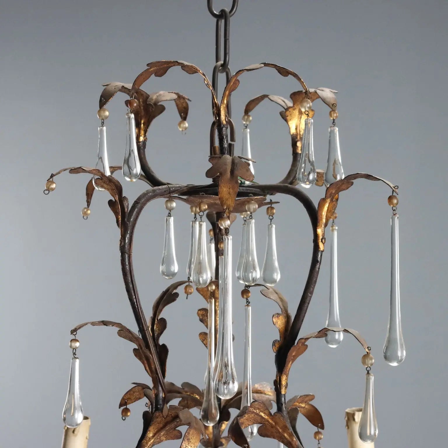 Antique Chandelier Iron Gilded Sheeth Metal Late XIX Century - Italy, Late XIX Century | Antiques | Lighting