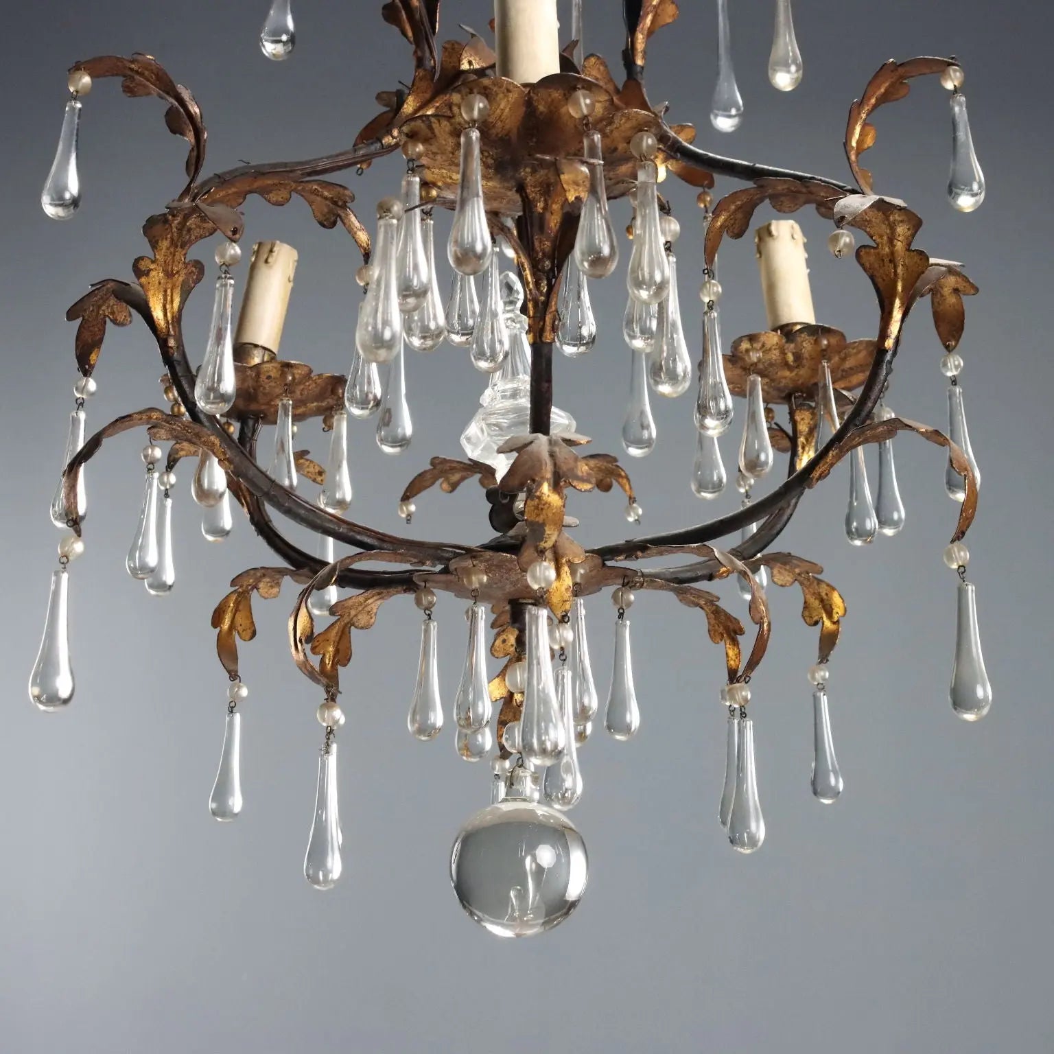 Antique Chandelier Iron Gilded Sheeth Metal Late XIX Century - Italy, Late XIX Century | Antiques | Lighting