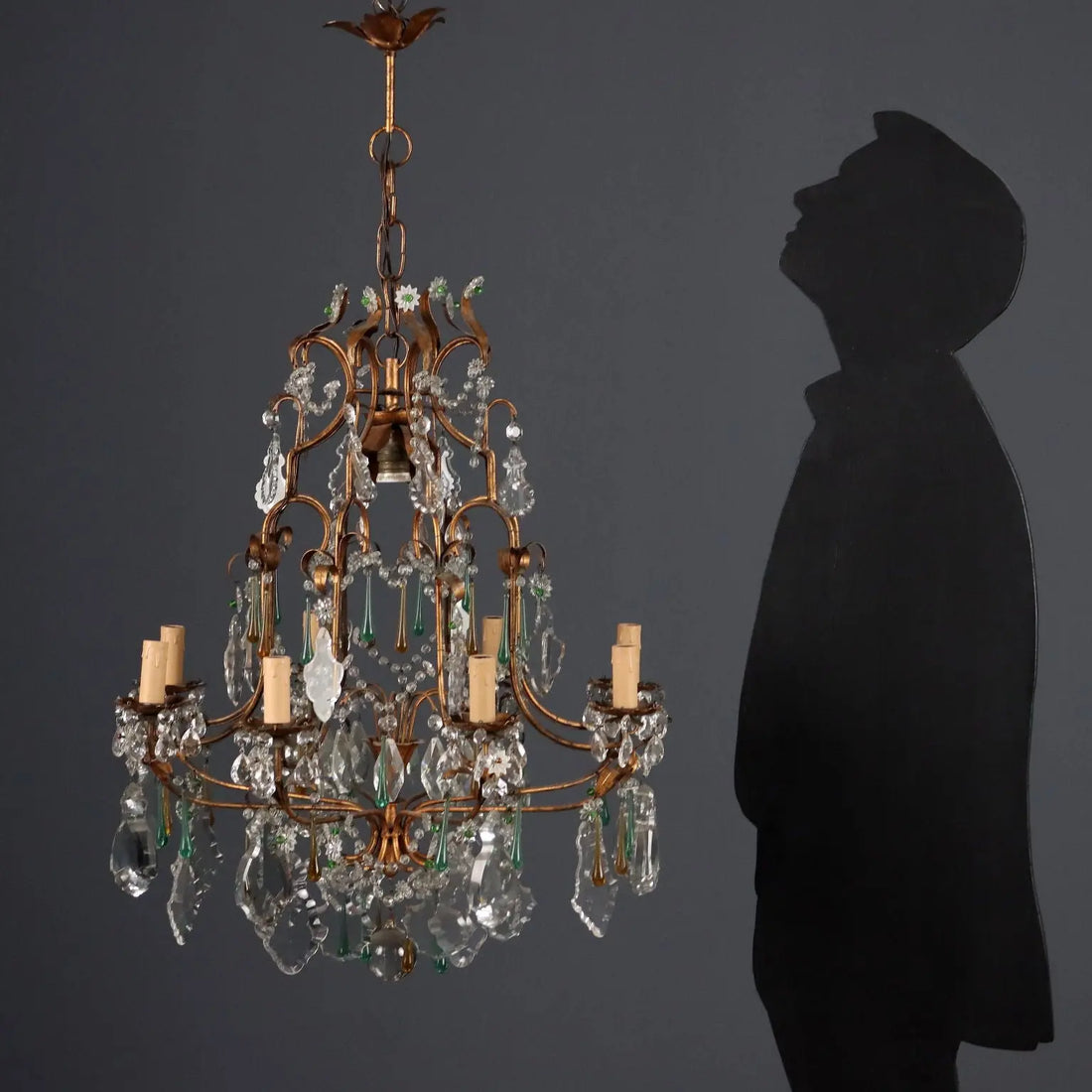 Antique Chandelier Gilded Iron Glass Italy XX Century - Italy, Early XX Century | Antiques | Lighting