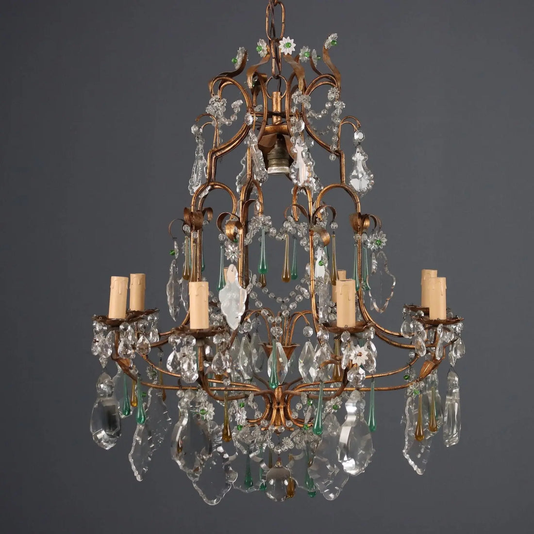 Antique Chandelier Gilded Iron Glass Italy XX Century - Italy, Early XX Century | Antiques | Lighting