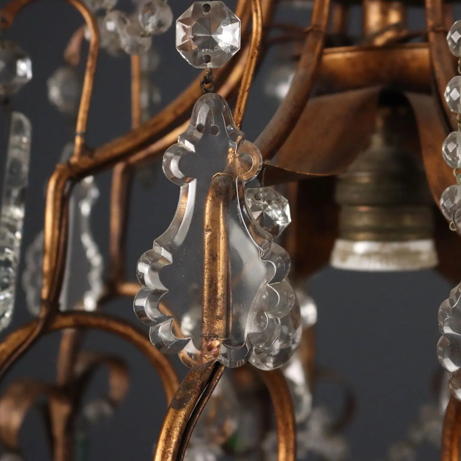 Antique Chandelier Gilded Iron Glass Italy XX Century - Italy, Early XX Century | Antiques | Lighting