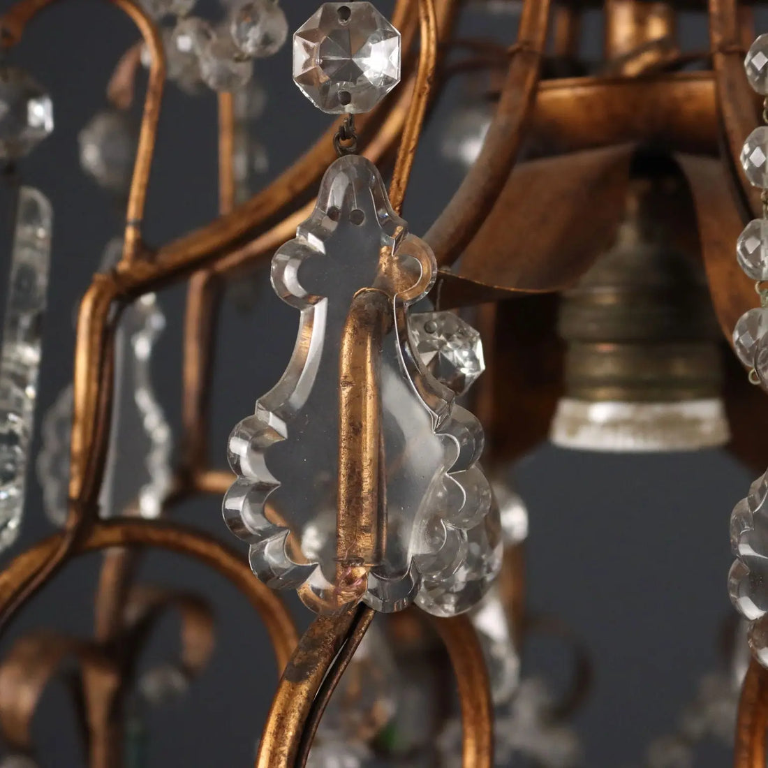 Antique Chandelier Gilded Iron Glass Italy XX Century - Italy, Early XX Century | Antiques | Lighting