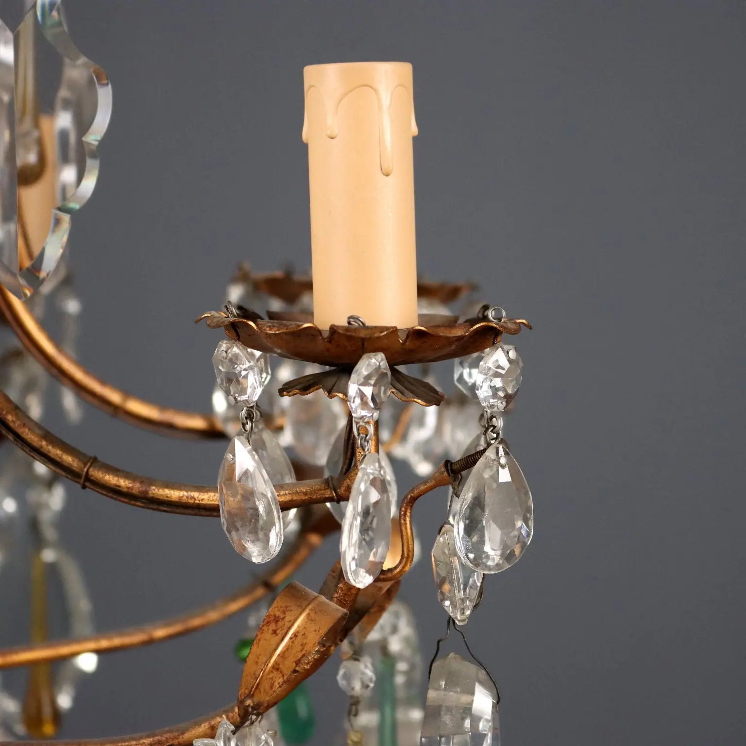 Antique Chandelier Gilded Iron Glass Italy XX Century - Italy, Early XX Century | Antiques | Lighting