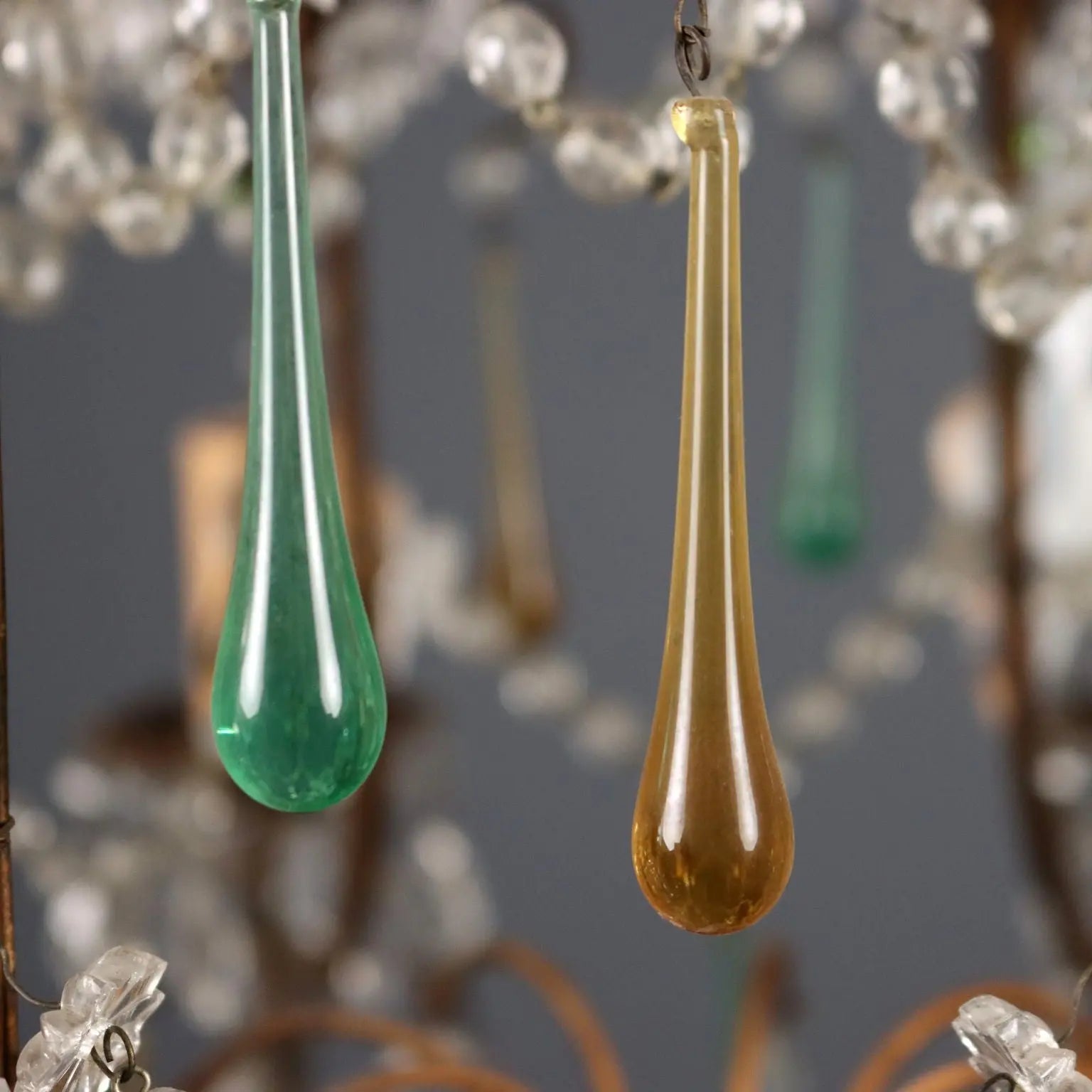 Antique Chandelier Gilded Iron Glass Italy XX Century - Italy, Early XX Century | Antiques | Lighting
