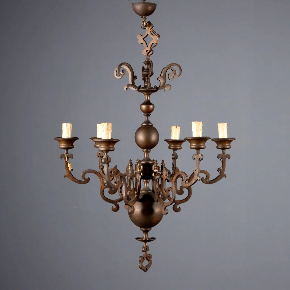Antique Chandelier Bronze Metal 6 Lights Netherlands XX Century - Netherland, Early XX Century | Antiques | Lighting