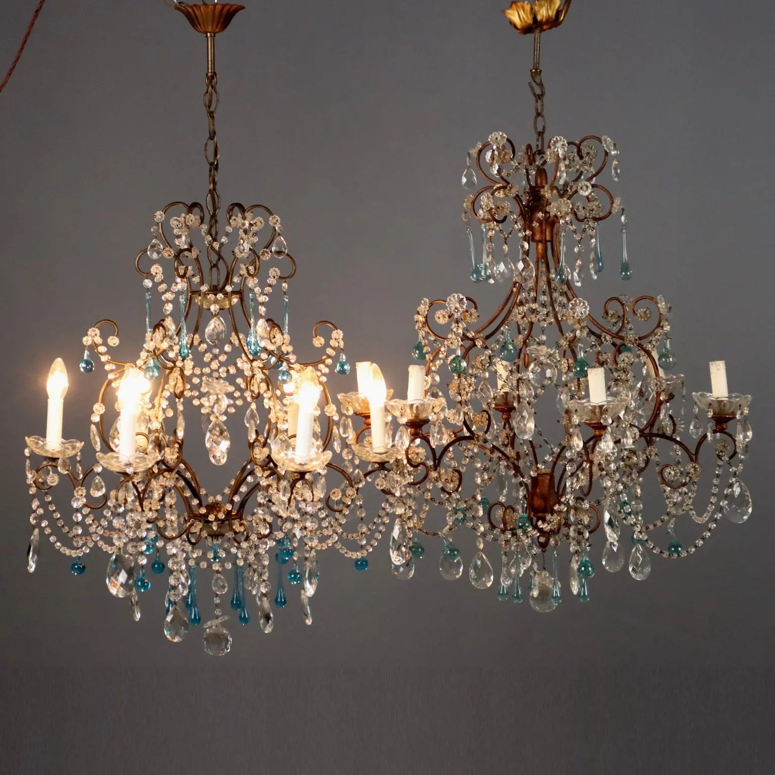 Pair of Six-Light Iron Chandeliers - Italy 19th C.