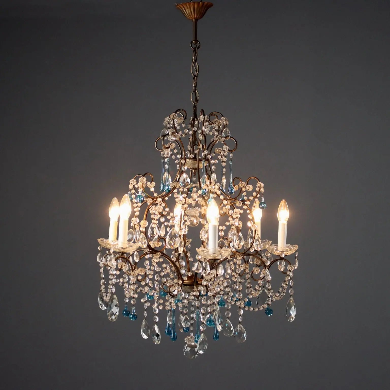 Pair of Six-Light Iron Chandeliers - Italy 19th C.