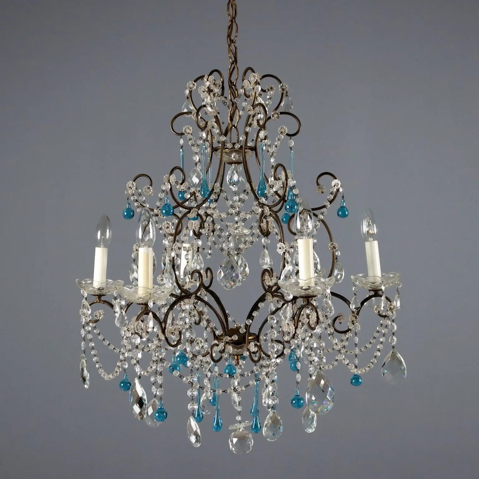 Pair of Six-Light Iron Chandeliers - Italy 19th C.