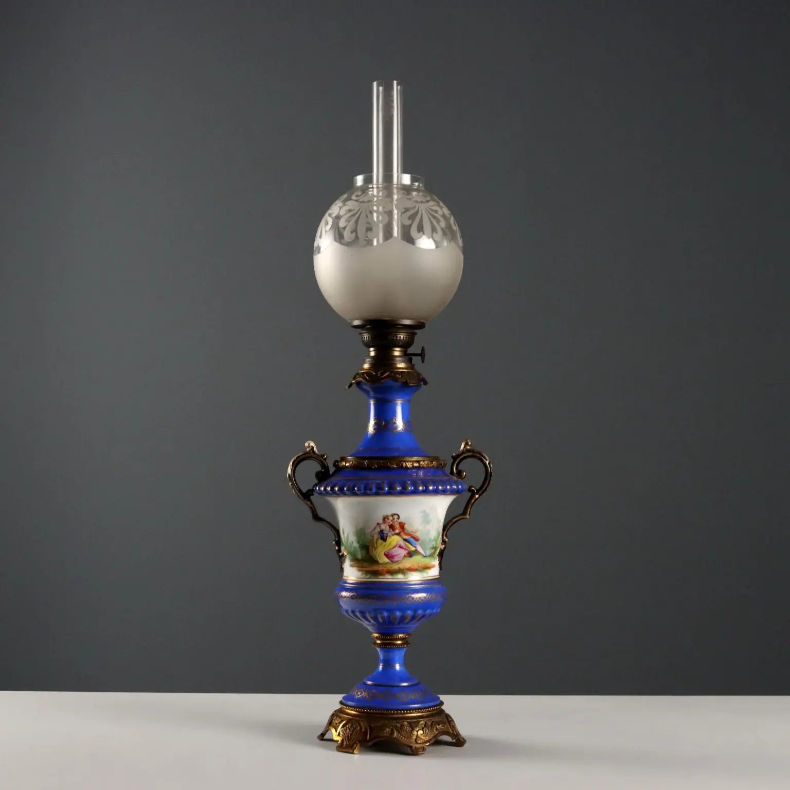 Kosmos Brenner Oil Lamp in Bronze and Porcelain