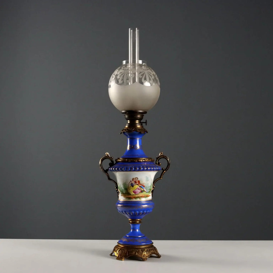 Kosmos Brenner Oil Lamp in Bronze and Porcelain