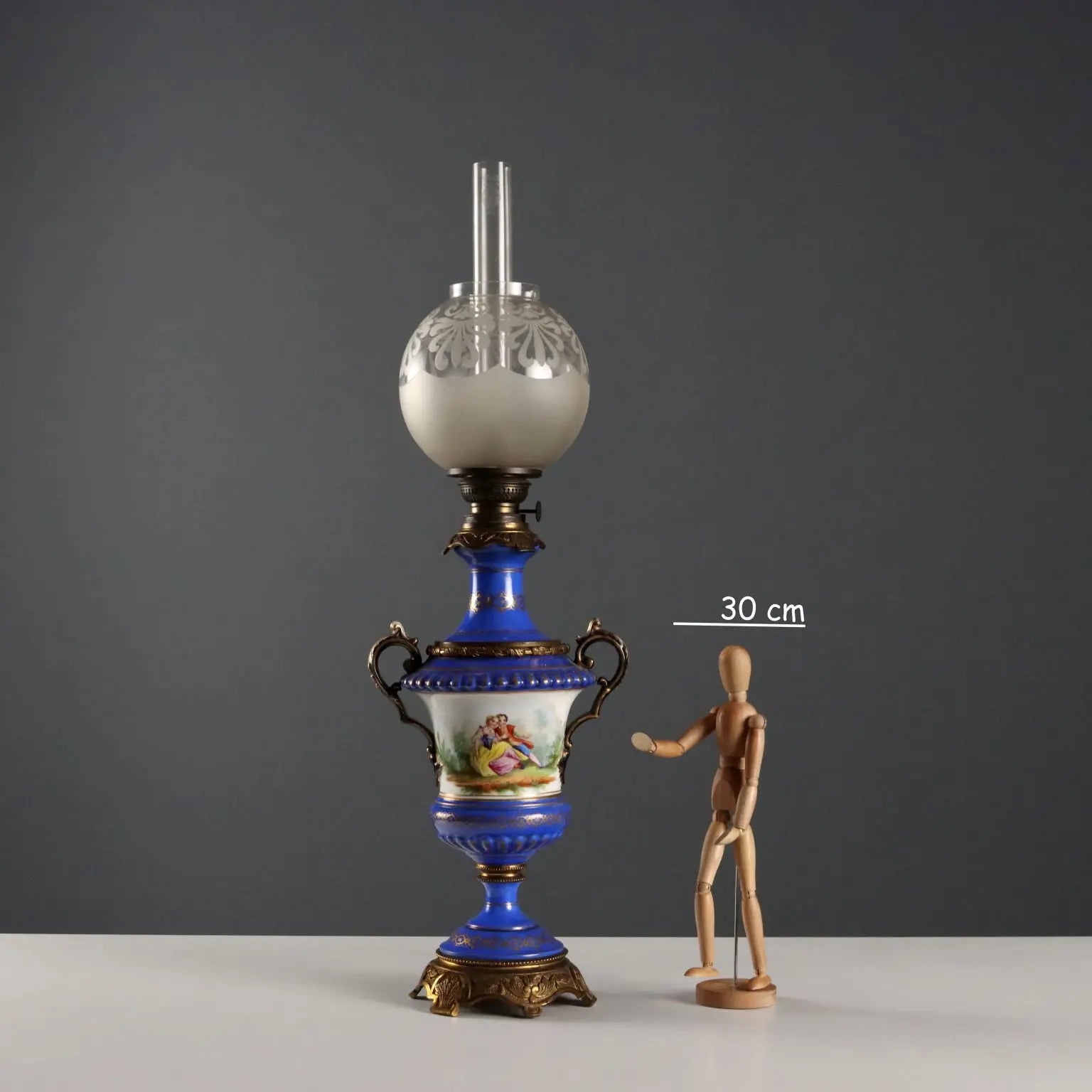 Kosmos Brenner Oil Lamp in Bronze and Porcelain