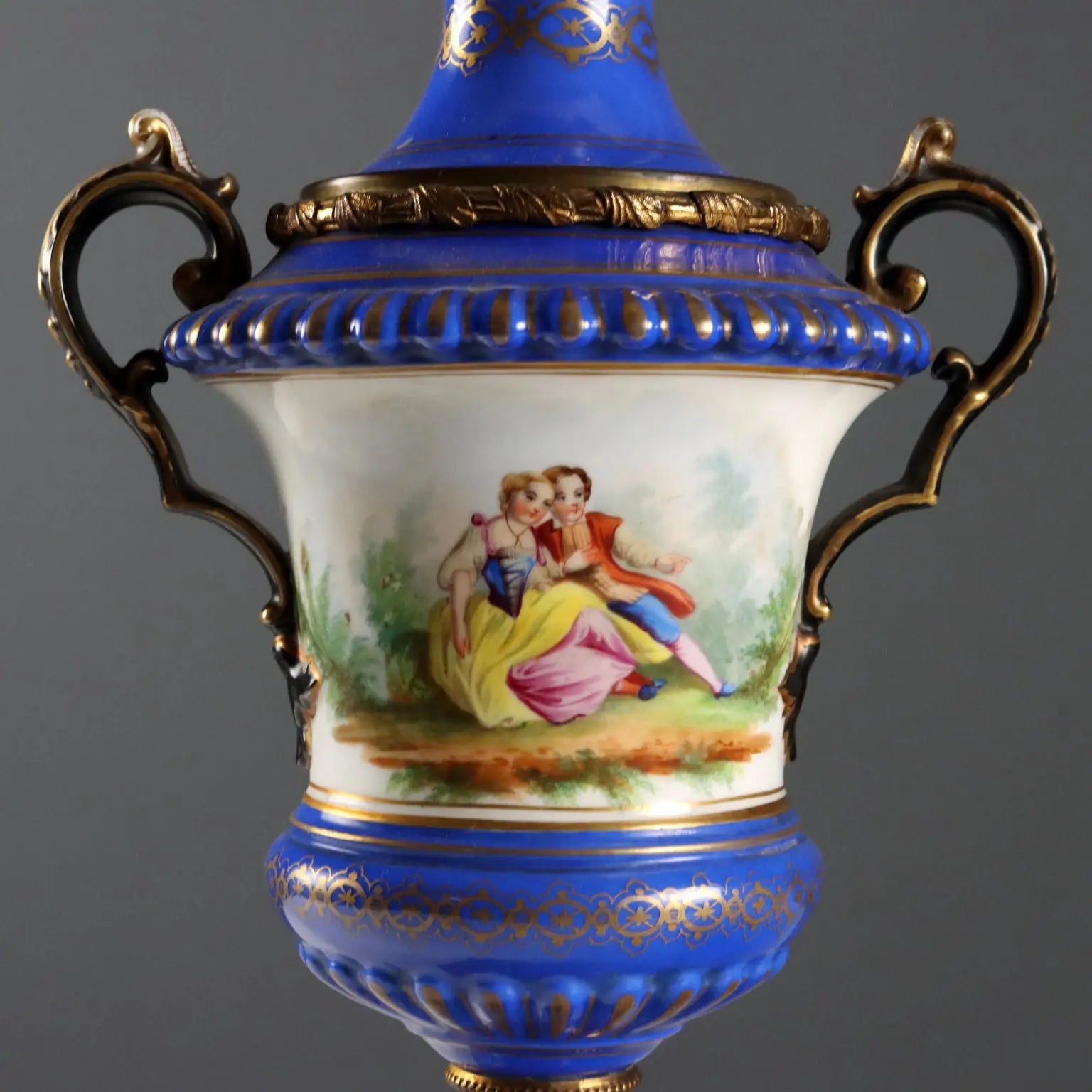 Kosmos Brenner Oil Lamp in Bronze and Porcelain