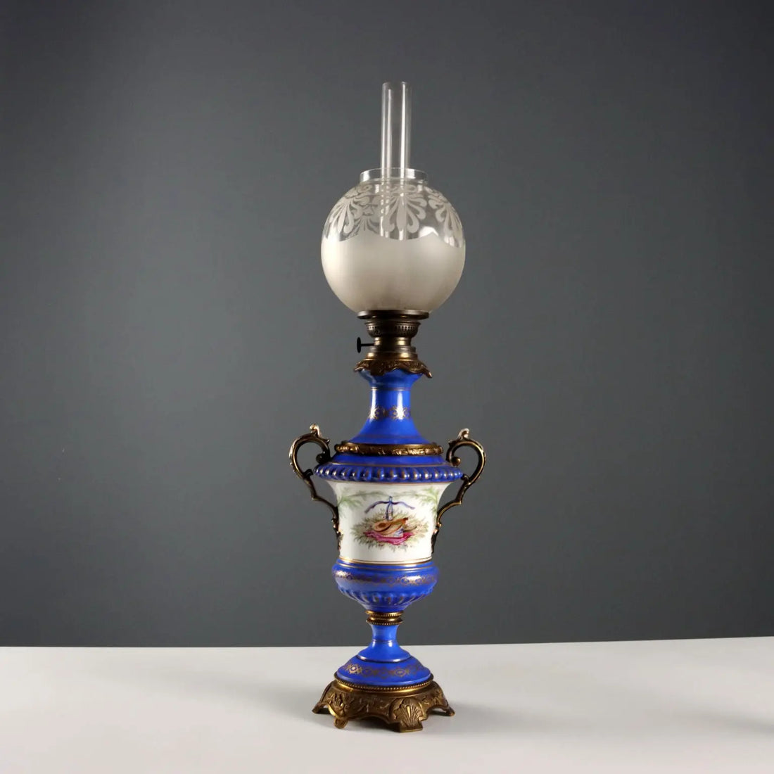 Kosmos Brenner Oil Lamp in Bronze and Porcelain