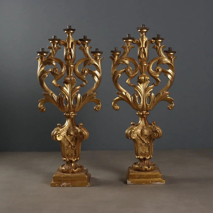 Antique Candelabra Gilded Carved Wood 5 Lights XVIII Century - Italy, XVIII Century | Antiques | Lighting