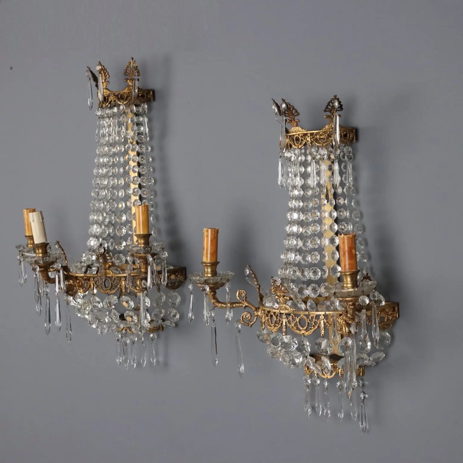 Pair of Neoclassical Gilt Bronze Wall Lights