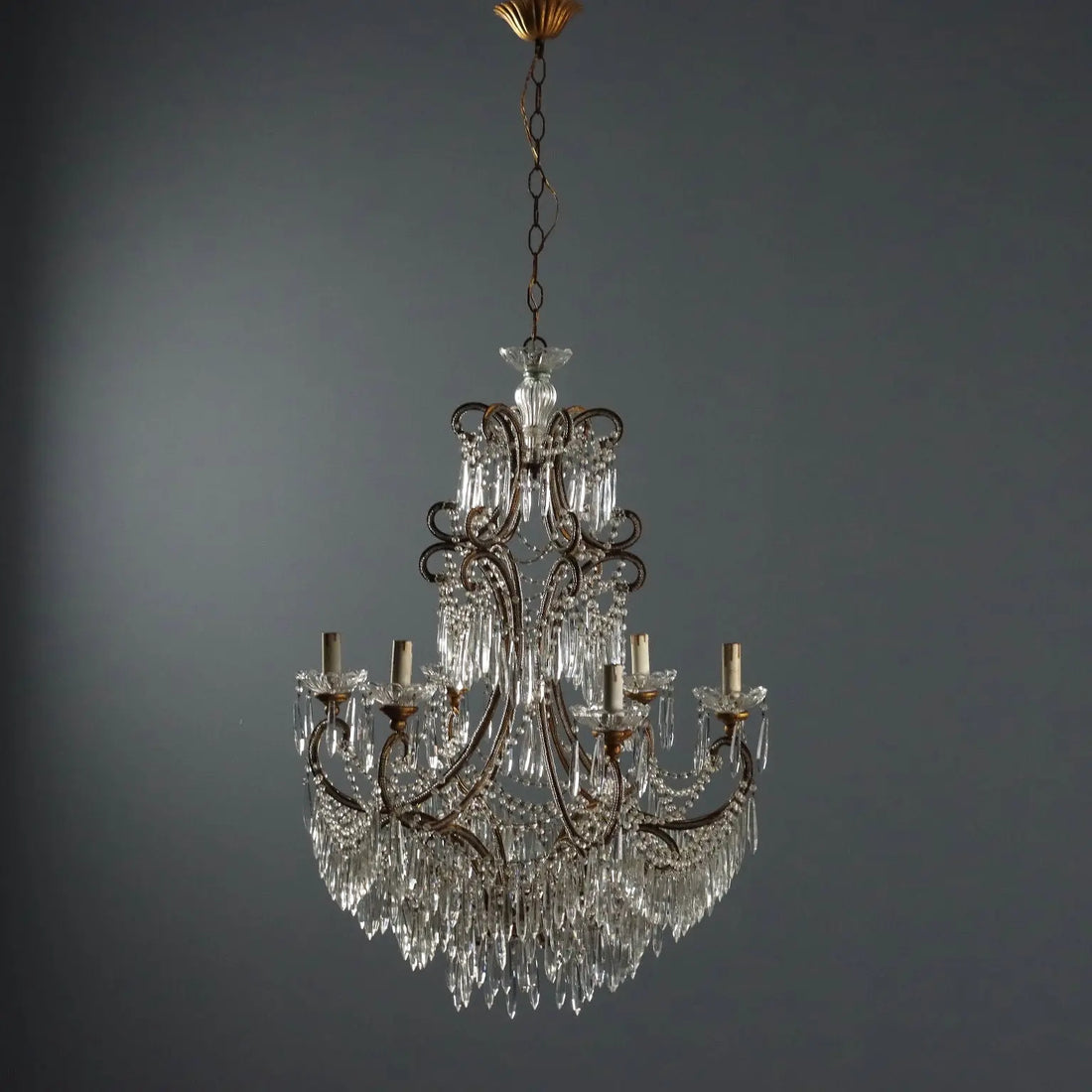 Antique Chandelier Gilded Iron 6 Lights Italy Early XX Century - Italy, XX Century | Antiques | Lighting