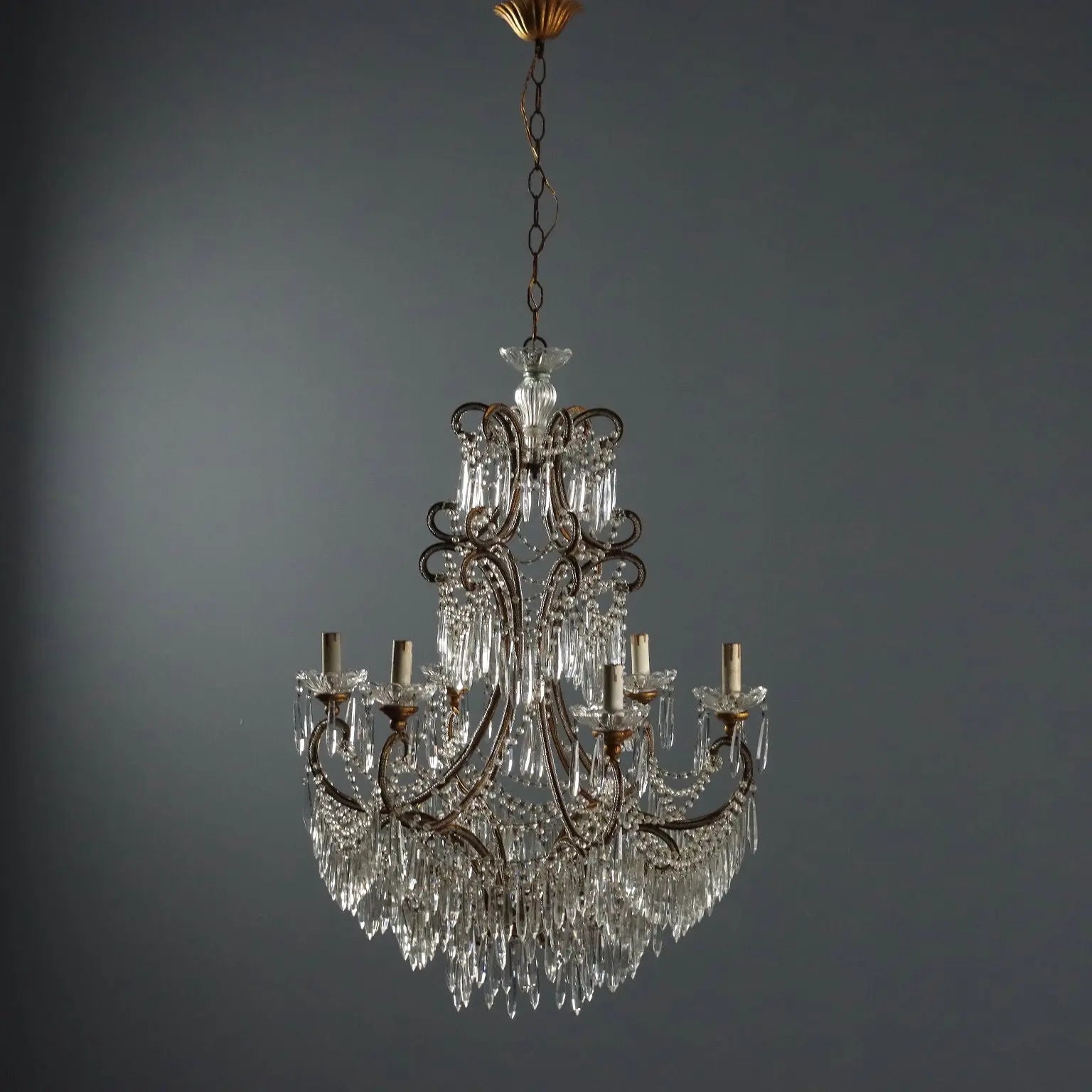Antique Chandelier Gilded Iron 6 Lights Italy Early XX Century - Italy, XX Century | Antiques | Lighting