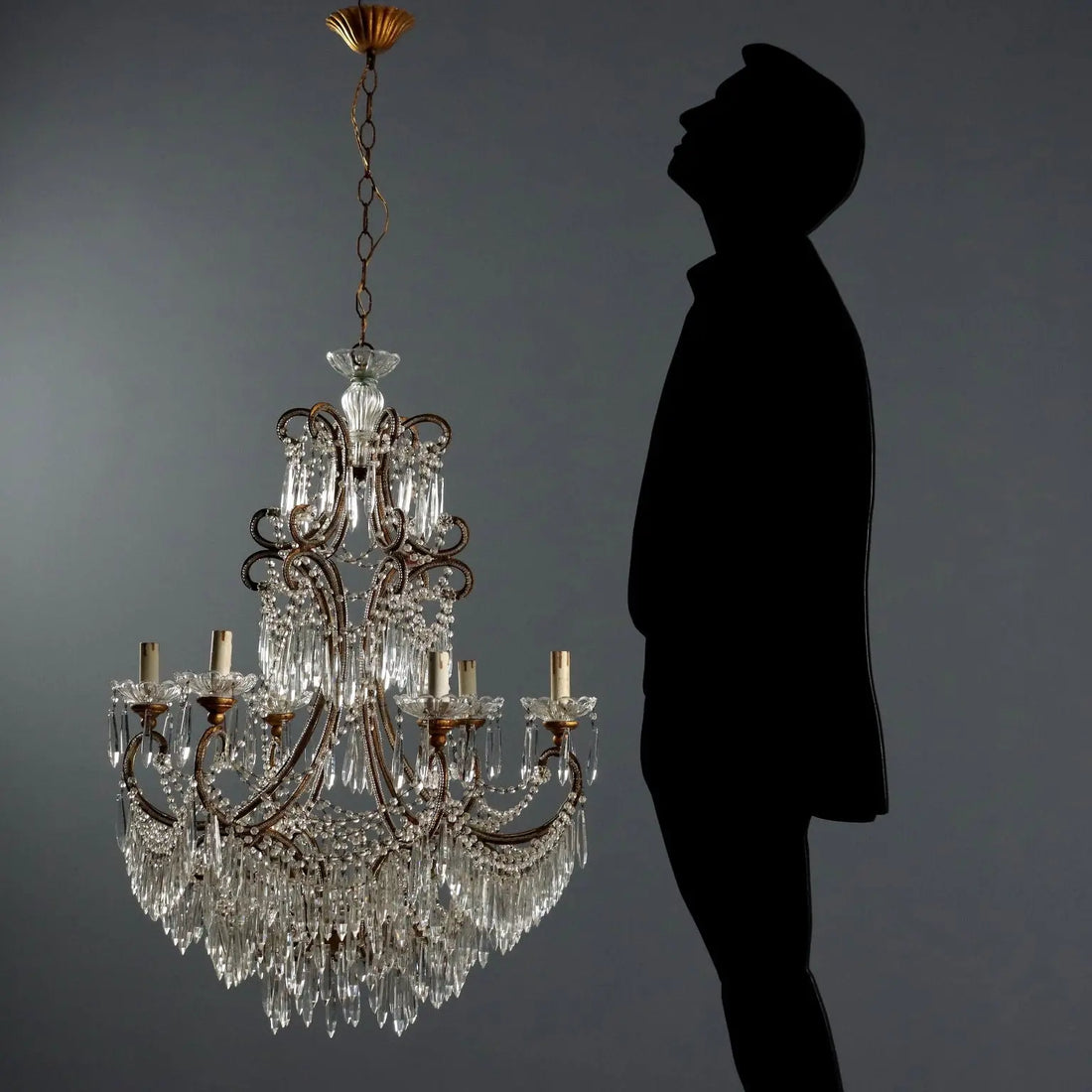 Antique Chandelier Gilded Iron 6 Lights Italy Early XX Century - Italy, XX Century | Antiques | Lighting