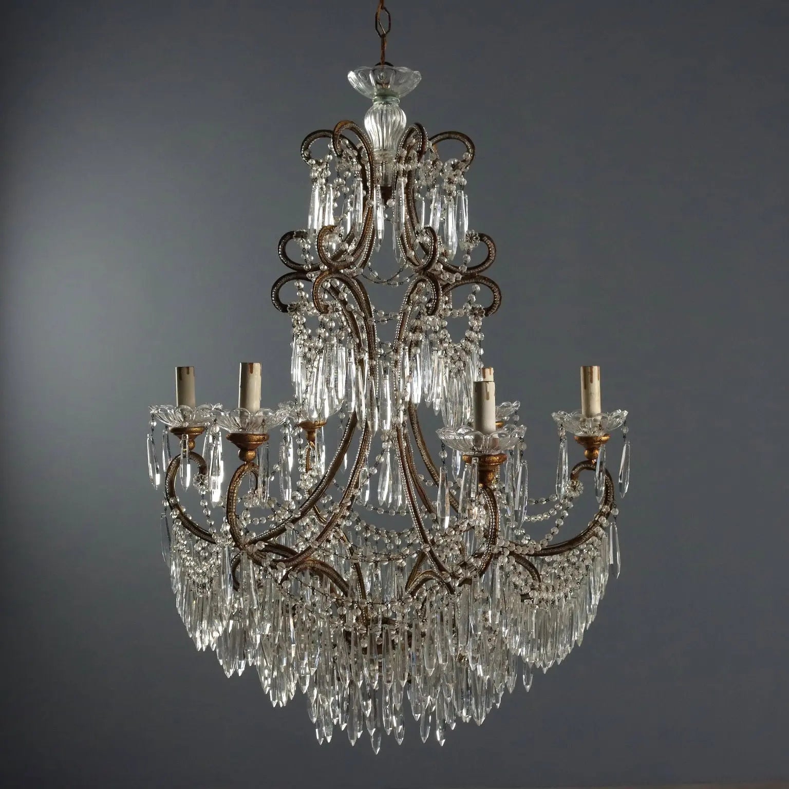 Antique Chandelier Gilded Iron 6 Lights Italy Early XX Century - Italy, XX Century | Antiques | Lighting