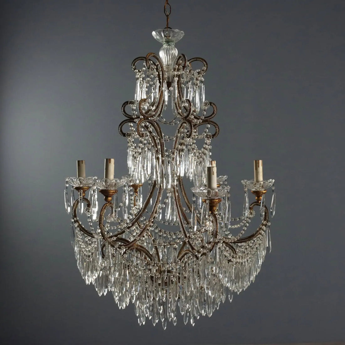Antique Chandelier Gilded Iron 6 Lights Italy Early XX Century - Italy, XX Century | Antiques | Lighting