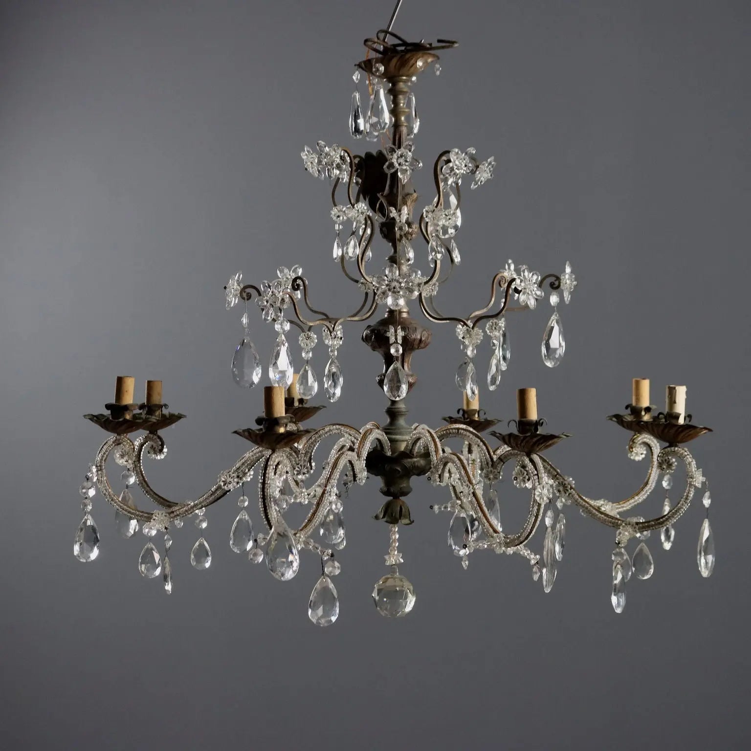 Antique Chandelier Metal Glass 8 Lights Italy XIX Century - Italy, XIX Century | Antiques | Lighting