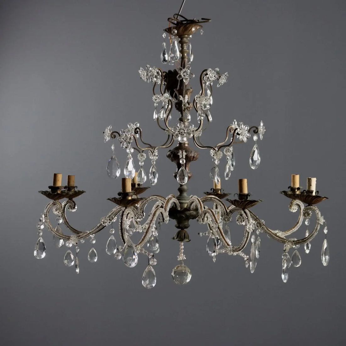 Antique Chandelier Metal Glass 8 Lights Italy XIX Century - Italy, XIX Century | Antiques | Lighting