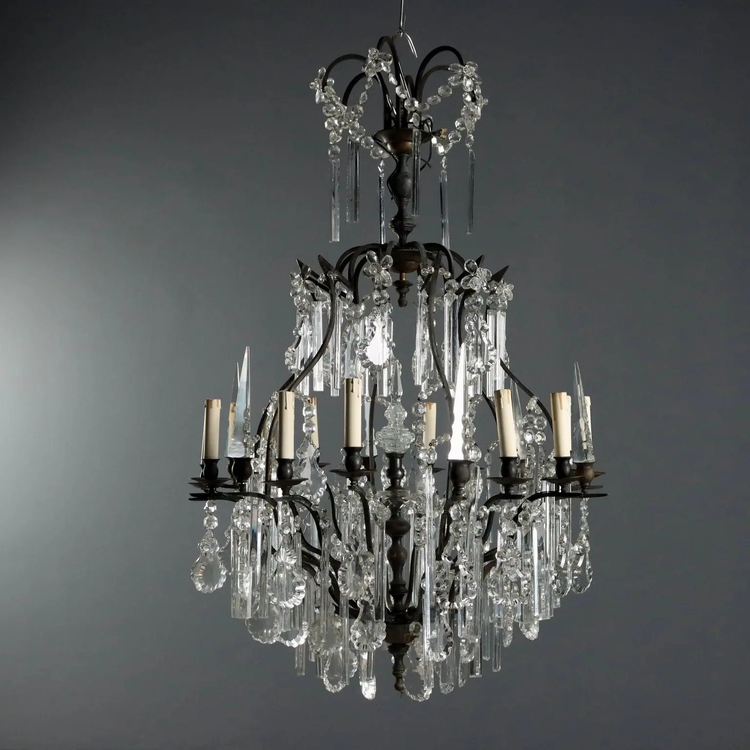 Antique Chandelier Metal Glass 12 Lights Italy XX Century - Italy, Early XX Century | Antiques | Lighting
