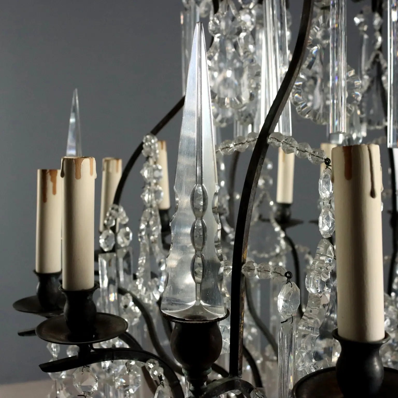 Antique Chandelier Metal Glass 12 Lights Italy XX Century - Italy, Early XX Century | Antiques | Lighting