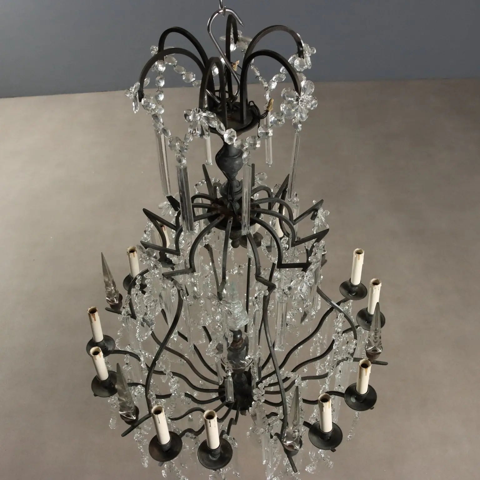 Antique Chandelier Metal Glass 12 Lights Italy XX Century - Italy, Early XX Century | Antiques | Lighting