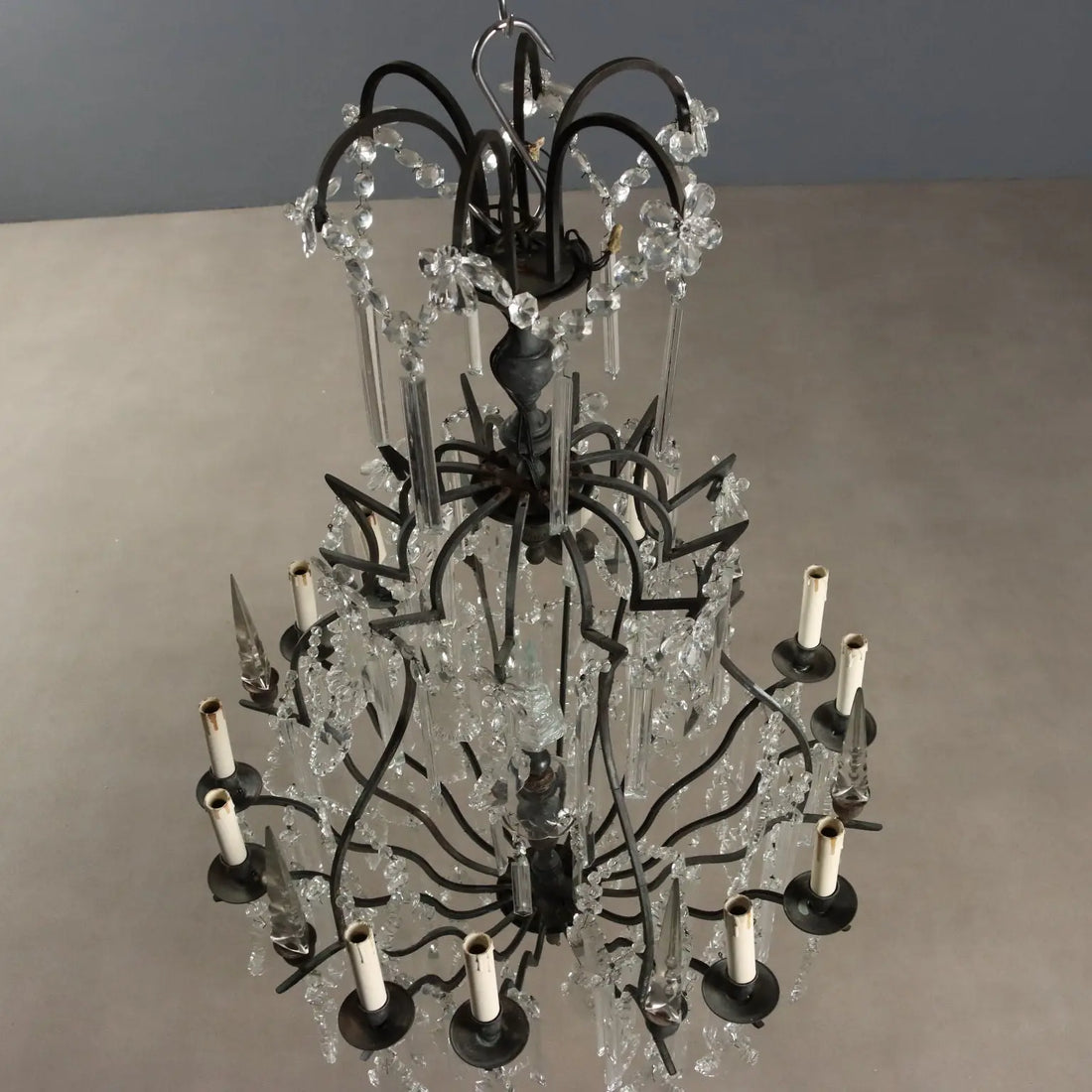 Antique Chandelier Metal Glass 12 Lights Italy XX Century - Italy, Early XX Century | Antiques | Lighting