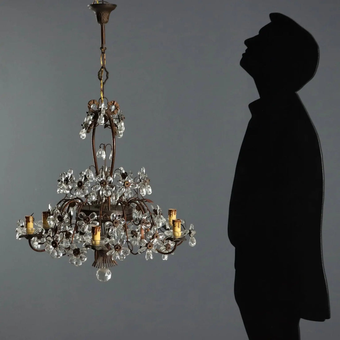 Antique Chandelier Metal Glass 6 Lights Italy XX Century