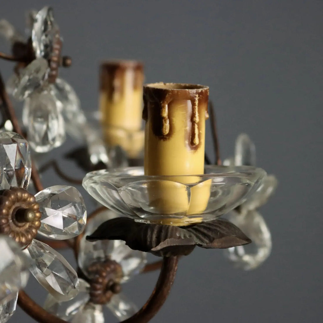 Antique Chandelier Metal Glass 6 Lights Italy XX Century