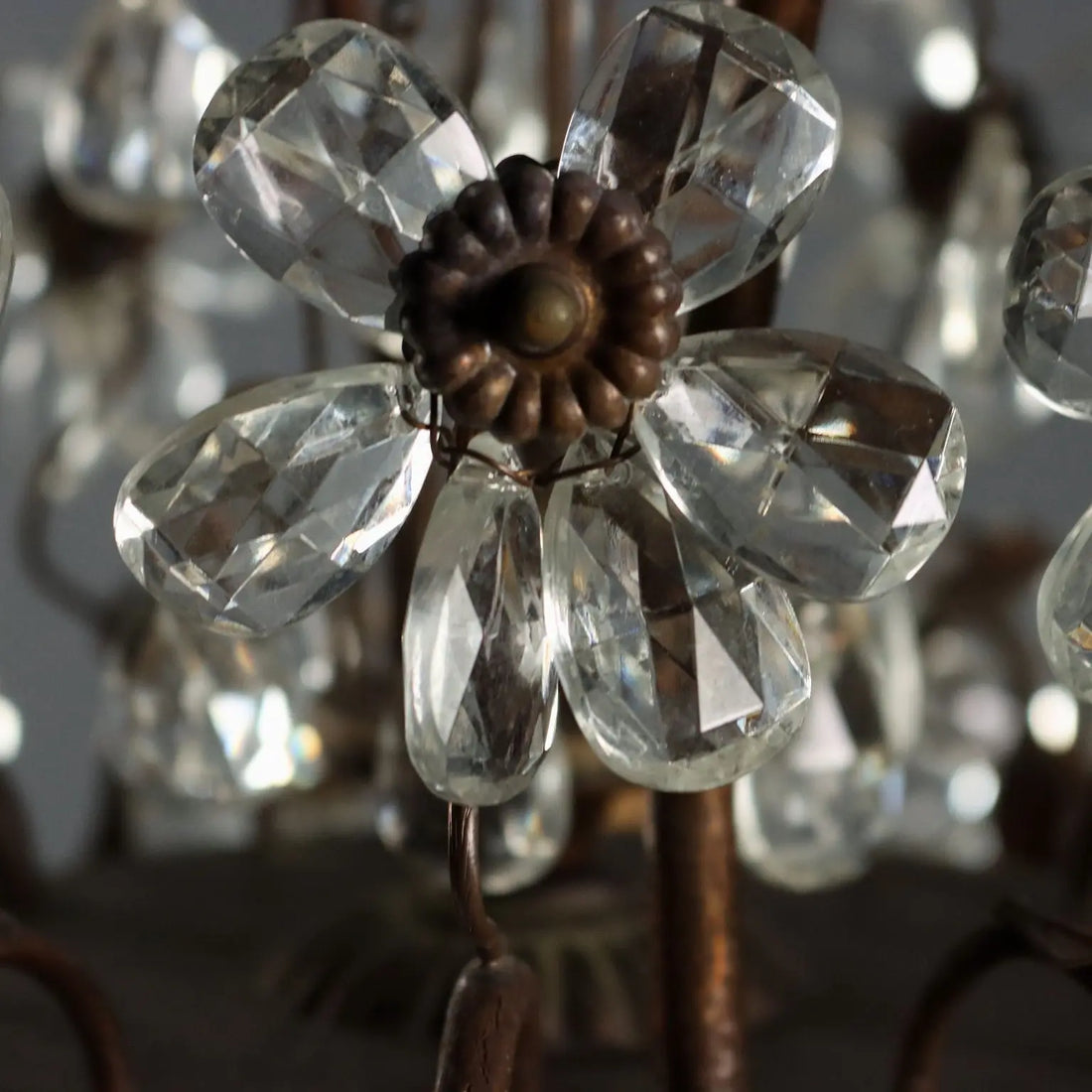 Antique Chandelier Metal Glass 6 Lights Italy XX Century