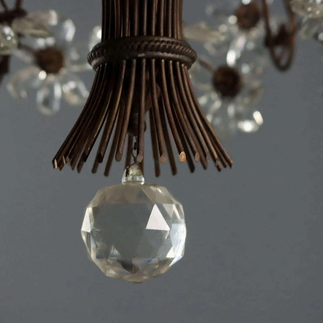 Antique Chandelier Metal Glass 6 Lights Italy XX Century