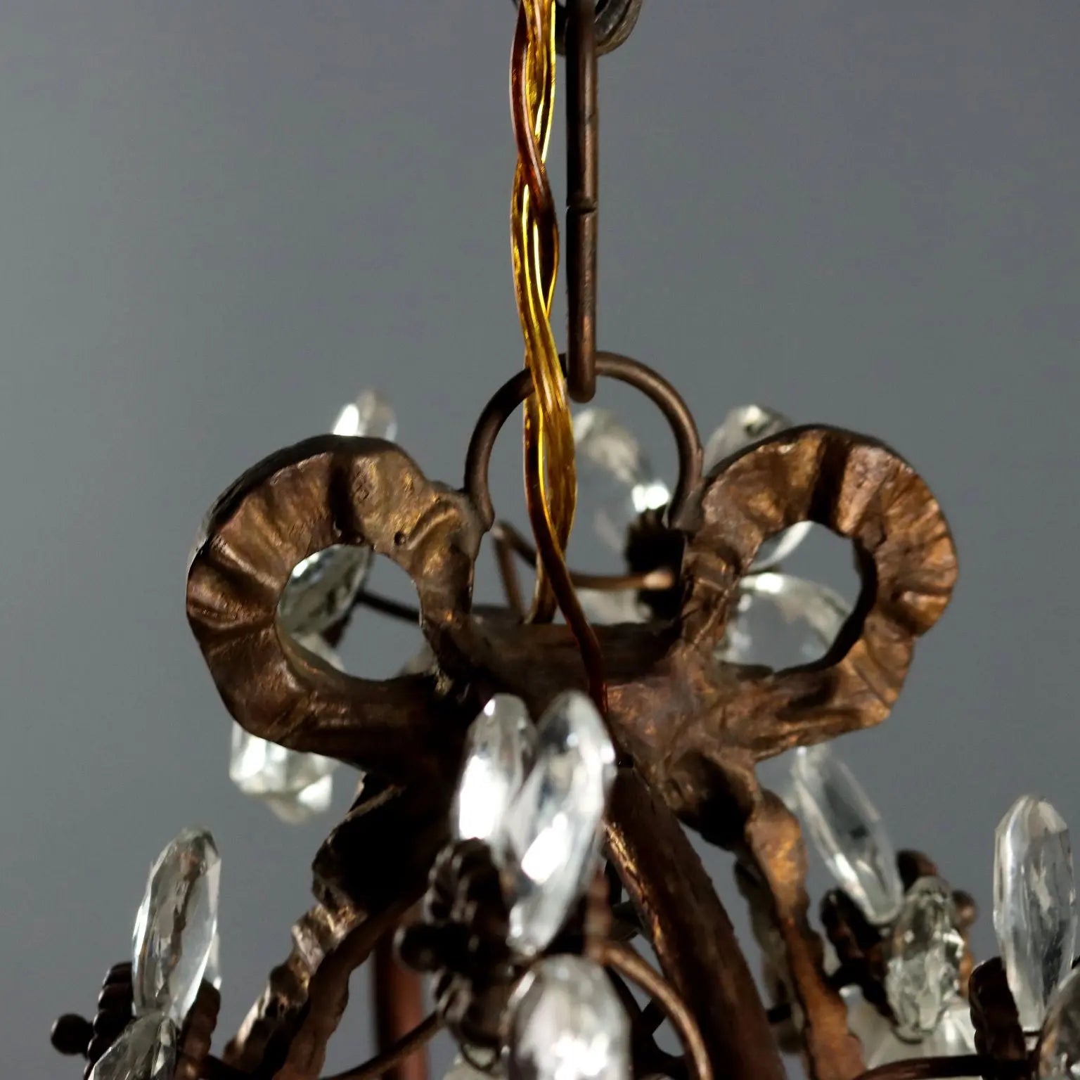 Antique Chandelier Metal Glass 6 Lights Italy XX Century
