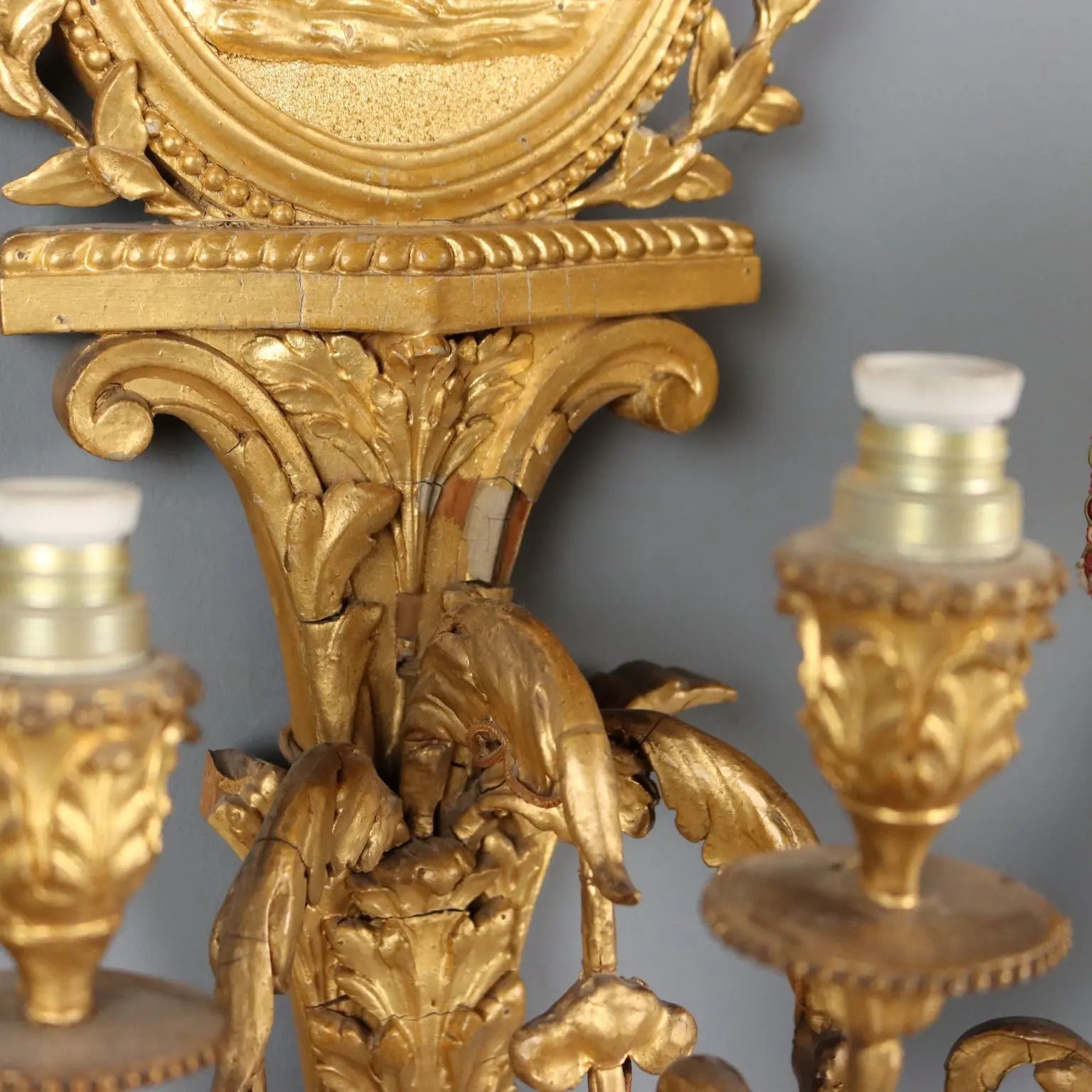 Antique Wall Lamps Neoclassical Style Iron Wood XIX Century