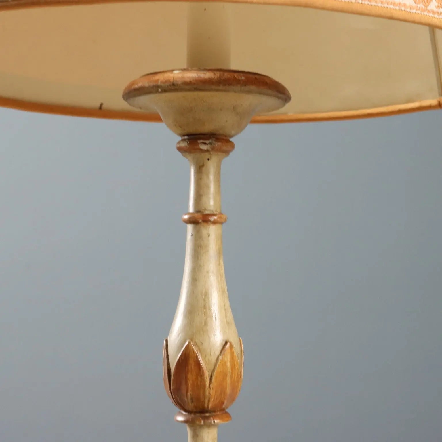 Antique Candelabra Carved Lacquered Wood Fabric XIX Century