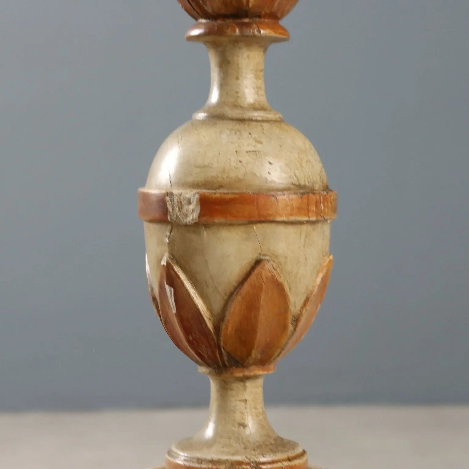 Antique Candelabra Carved Lacquered Wood Fabric XIX Century