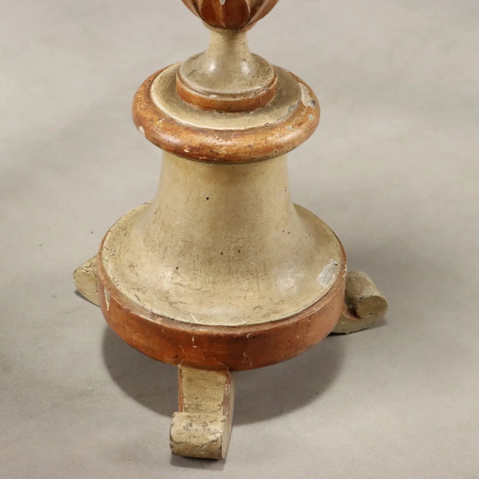 Antique Candelabra Carved Lacquered Wood Fabric XIX Century