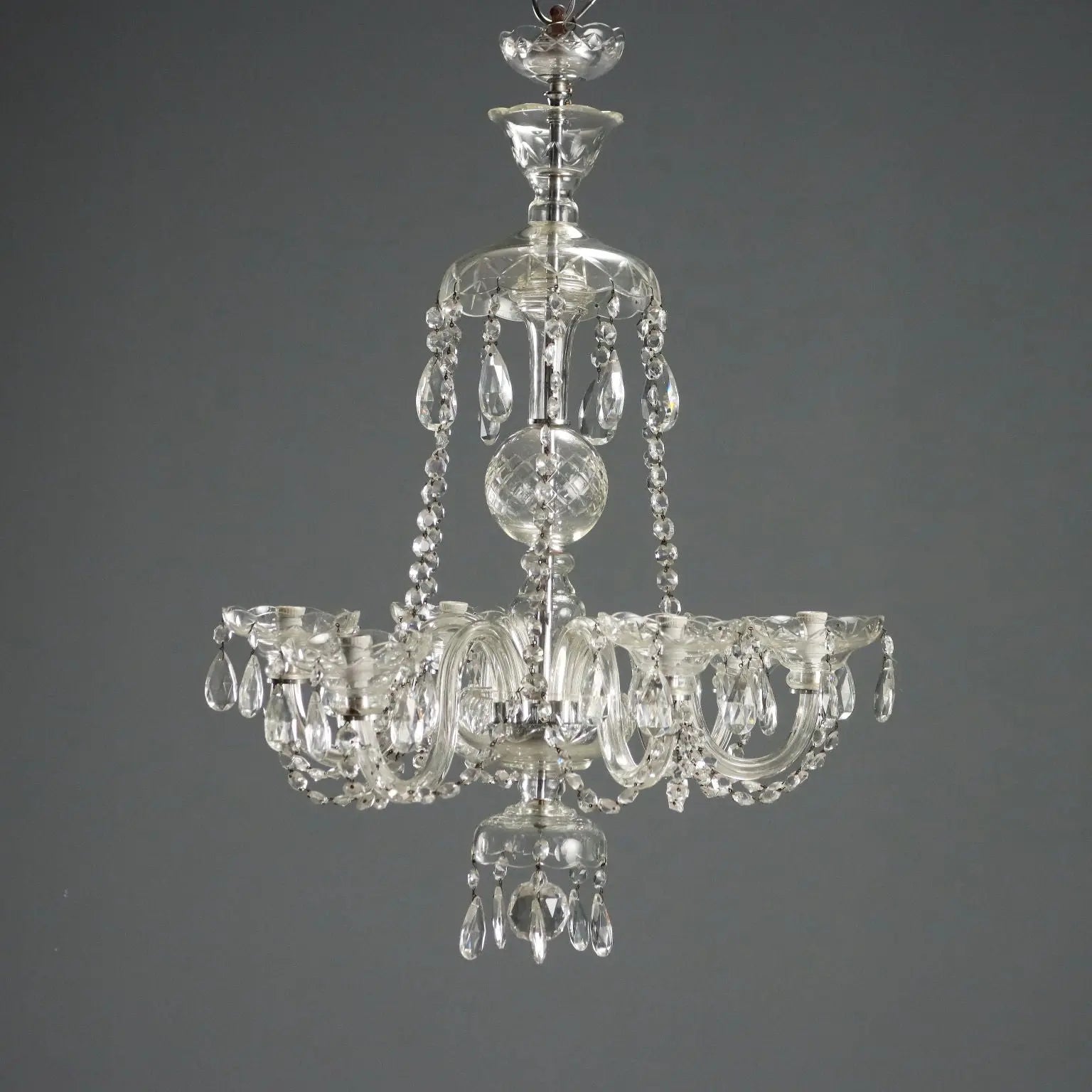 Antique Chandelier Glass 5 Lights Italy XX Century - Italy, Early XX Century | Antiques | Lighting