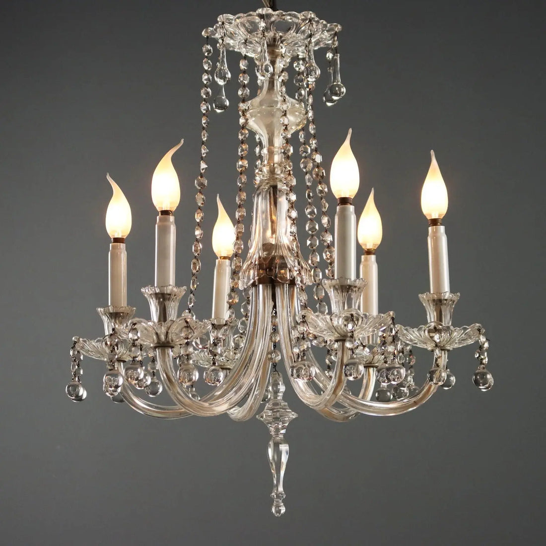 Antique Chandelier Glass 6 Lights Bobeches Italy XX Century - Italy, Early XX Century | Antiques | Lighting